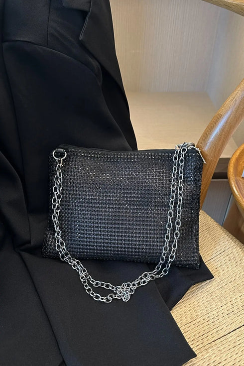 'Aya' Metal Chain Rhinestone Crossbody Bag - Celes Fashion